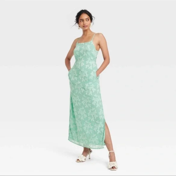 green winter maxi dress Winter Moon Strapless Lace Trim Midi Dress Sage